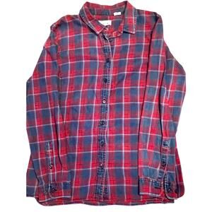 Orvis Red and Jean Plaid Button Up Long Sleeve Top-Size Medium